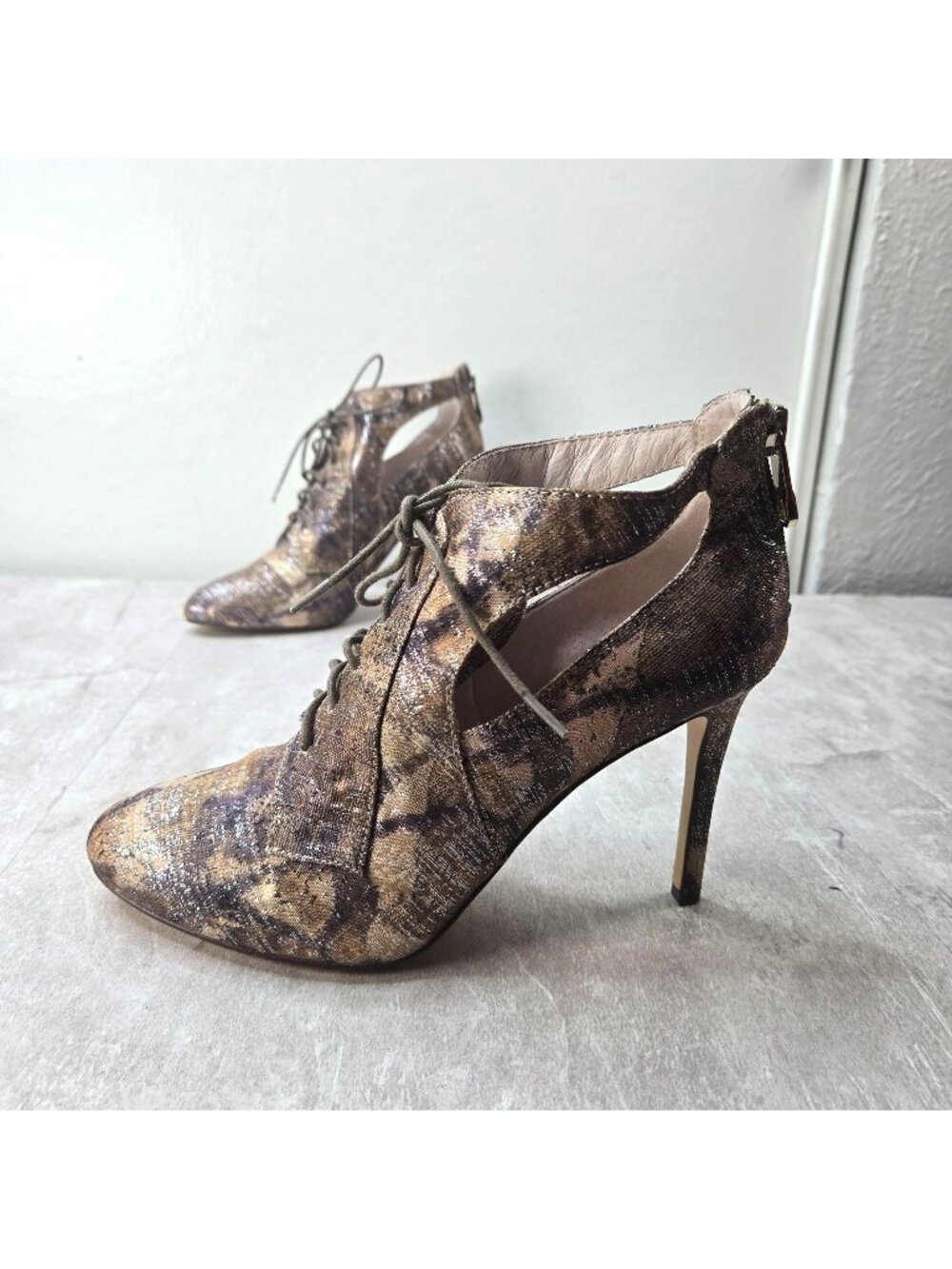 Oxford Ankle Boots 7.5 Stiletto High Heel Lace Up Retro Victorian Dressy Booties